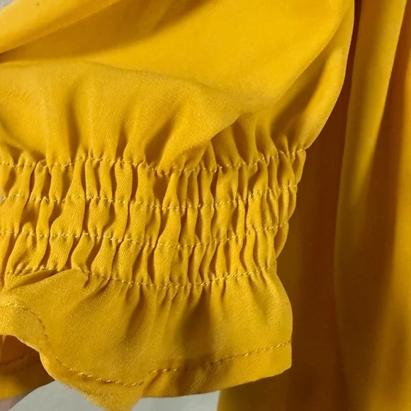 Womens Plus Size Chic Mustard Yellow
Dainty Modest Blouse Feminine Ruched
Office - Picture 8 of 9